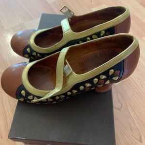 Chie Mihara gold laser cut out Mary Jane heels